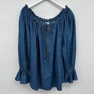 Vintage‎ Hairston Roberson Ropa Top Shirt Size Large Denim Western Rodeo Cowgirl